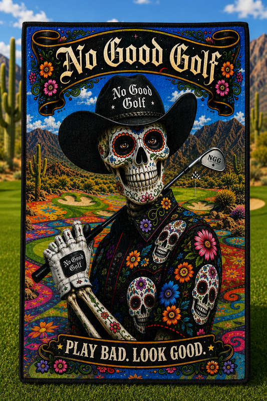 16x24  No Good Sugar Skull Golfer Golf Towel